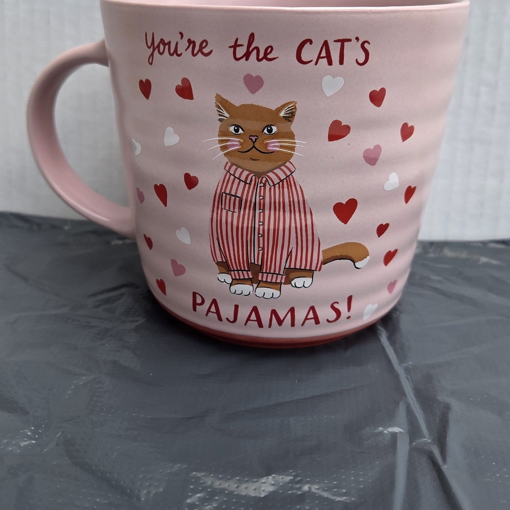 Charming Pink Cat Mug with Heart Design